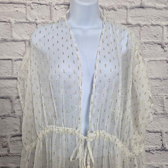 NWT LC Lauren Conrad Sheer Cover Up Duster One Size Ivory Gold Drawstring Waist - Picture 3 of 12